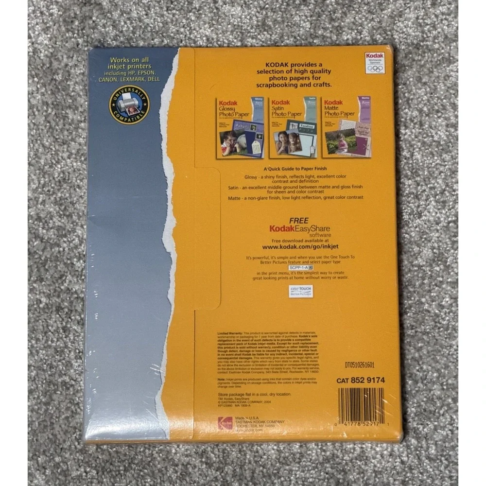 NEW Kodak Sealed 100 Sheets Picture Photo Printer‎ Paper 8.5 X 11 Glossy